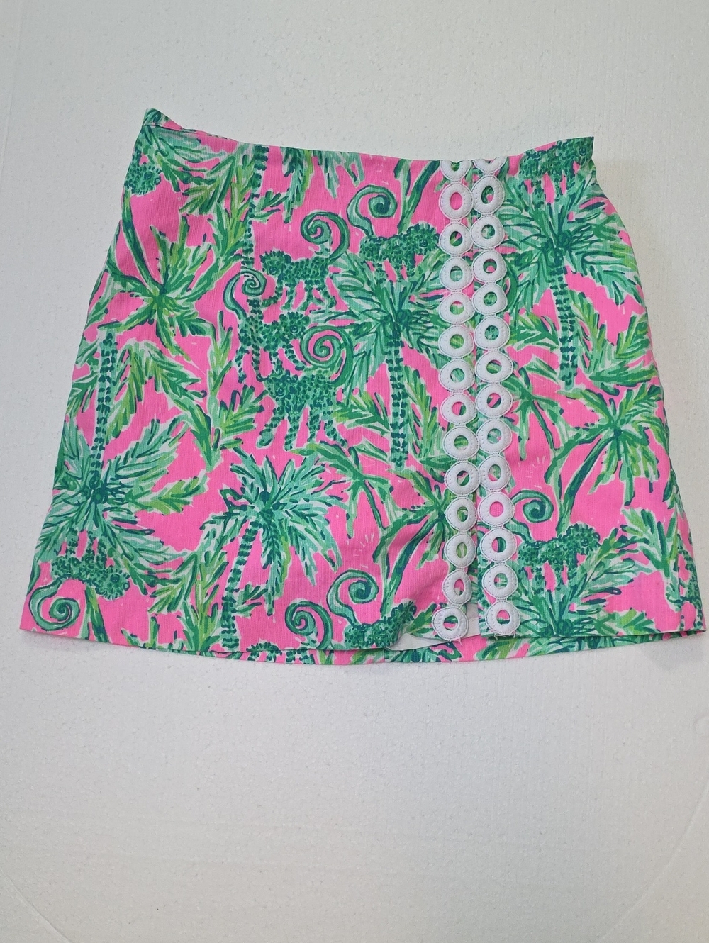 Lilly Pulitzer Pink and Green Tropical Eyelet Mini Skirt